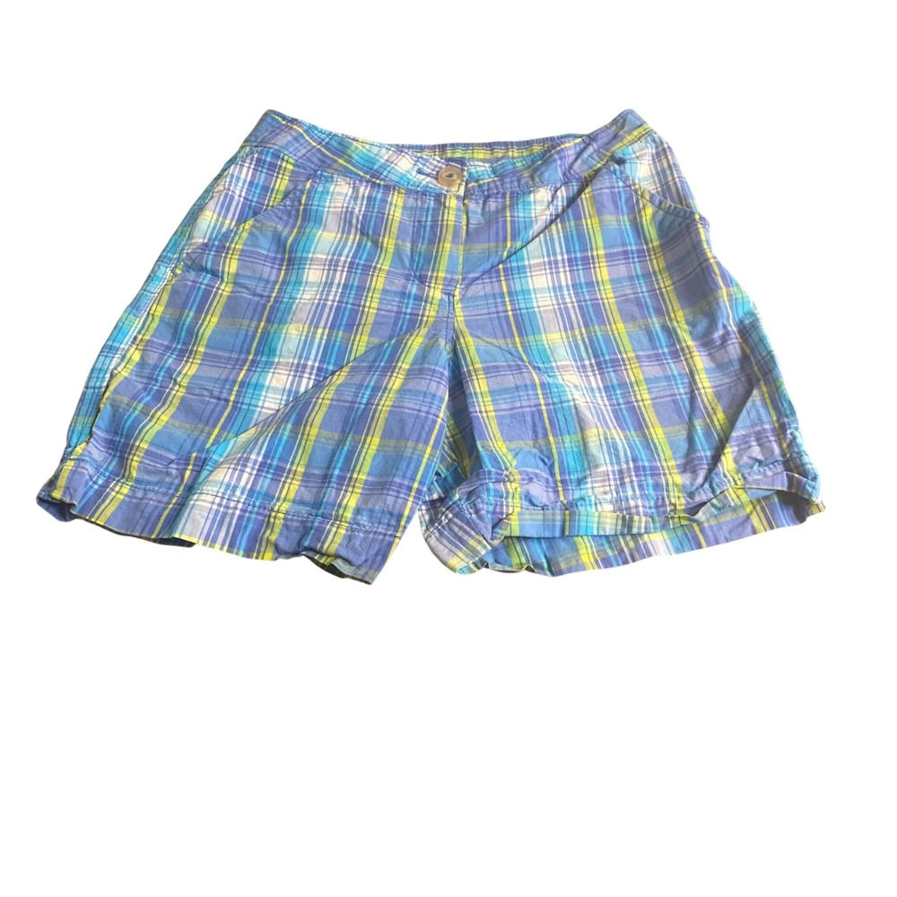 L.L. Bean Plaid Shorts Kids Blue Green Yellow Preppy Cotton SIZE 10